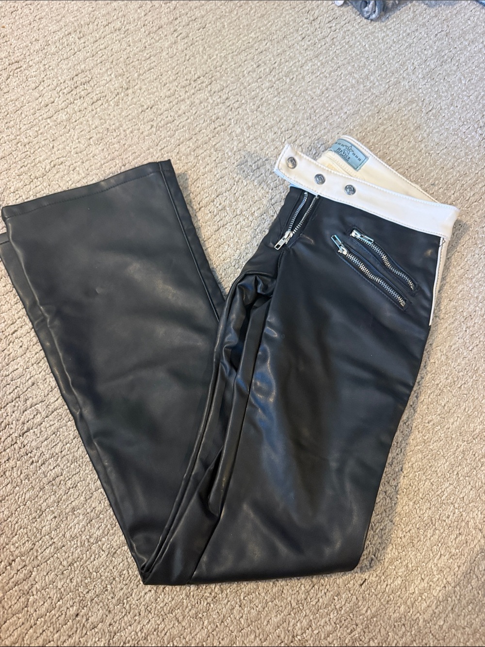 Revice Denim Women's Black Faux-Leather Jeans with White Waistband